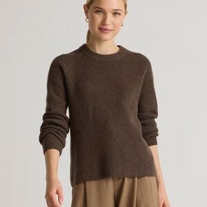 Quince Brown Mongolian Cashmere Fisherman Crewneck Sweater Medium